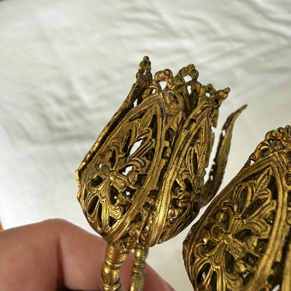 Vintage Gold Filigree Tulip Lipstick Holder 4 Slot
